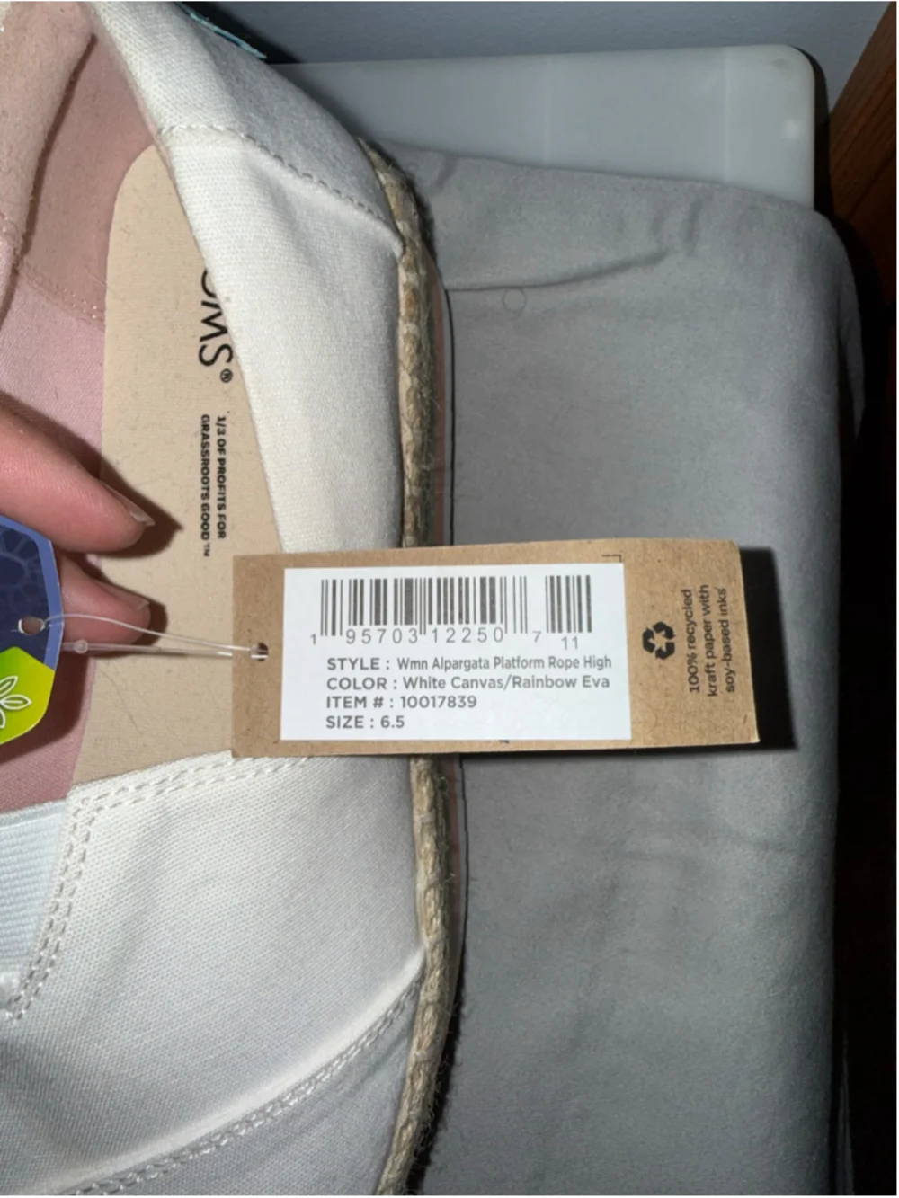 Women's TOMS Alpargata Platform Espadrilles Size 6.5 White Multicolor